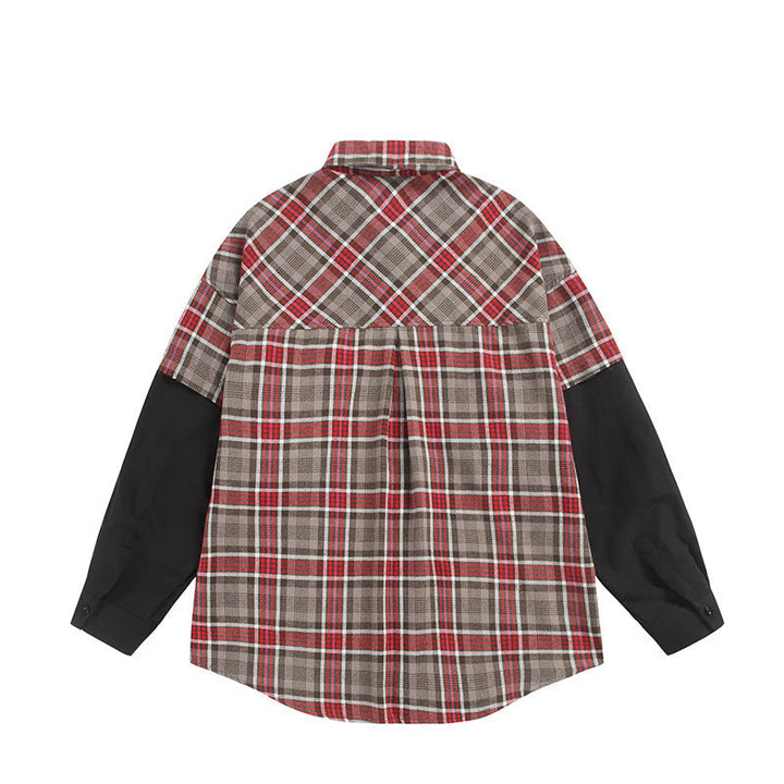 Unisex Oversized Shirt Jacket in Layering Look with Contrasting Sleeves and Breast Flap Pockets