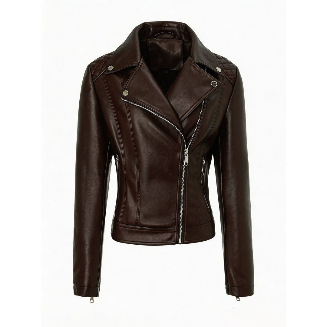 Women Tailored Leather Biker Jacket with Asymmetrical Zip
