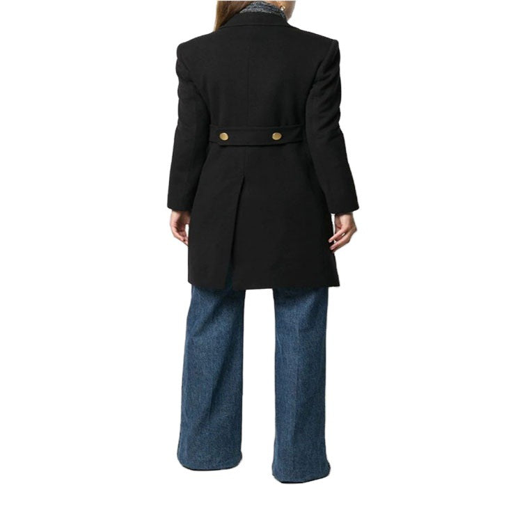 Women Military-inspired Tailored Longcoat in Tailoring with Decorative Metal Buttons