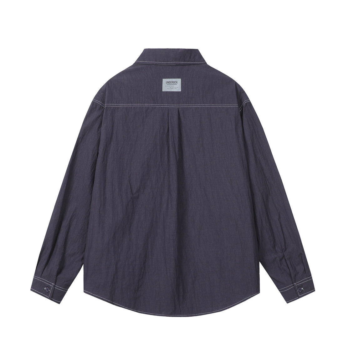 Unisex Oversize Shirt Jacket with prominent contrast stitching and patch chest pockets