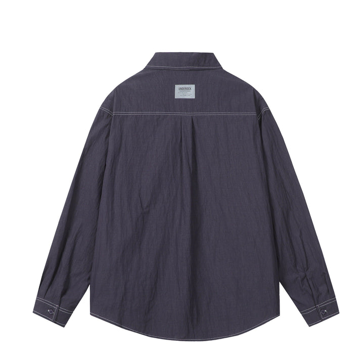 Unisex Oversize Shirt Jacket with prominent contrast stitching and patch chest pockets