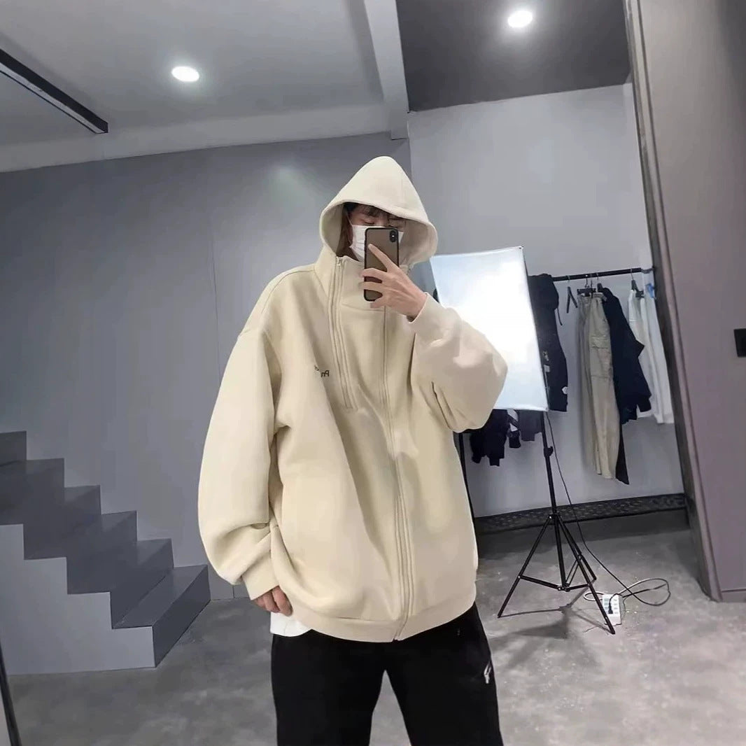 Unisex Oversized Fleece Jacket with High Collar and Zip