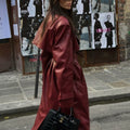 Coat trench coat women's with faux leather water-resistant warm