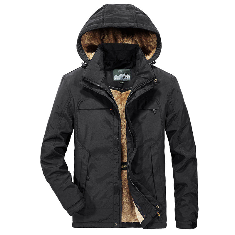 Men water-resistant winter parka with hood and luxurious faux fur lining
