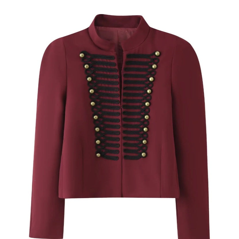 Ladies short jacket in hussar-inspired design with stand-up collar and decorative cords