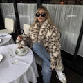 Women's long faux fur coat in leopard print with an oversized cut