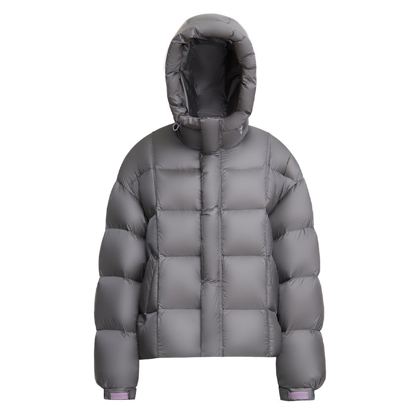 Ladies Short Boxy Quilted Jacket with Oversized Sleeves, High Thermal Collar and Hood
