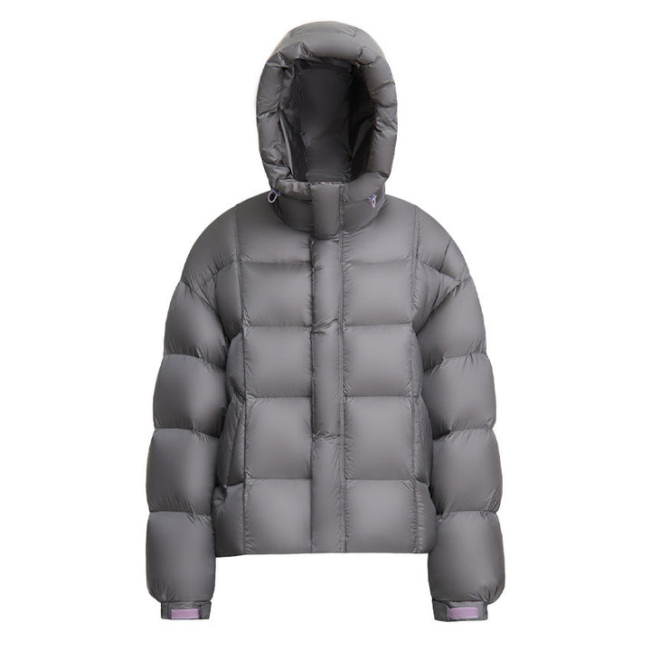 Ladies Short Boxy Quilted Jacket with Oversized Sleeves, High Thermal Collar and Hood