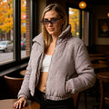 Women's Padded Cord Quilted Jacket with Stand-Up Collar and Elastic Hem