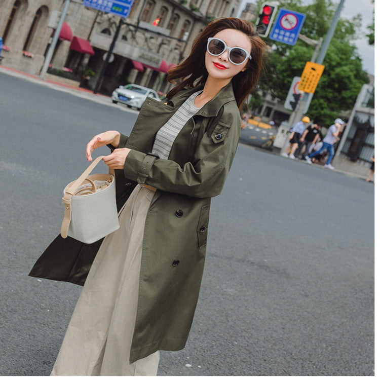 Women Mid-length Trench Coat with figure-flattering tie belt and adjustable cuffs