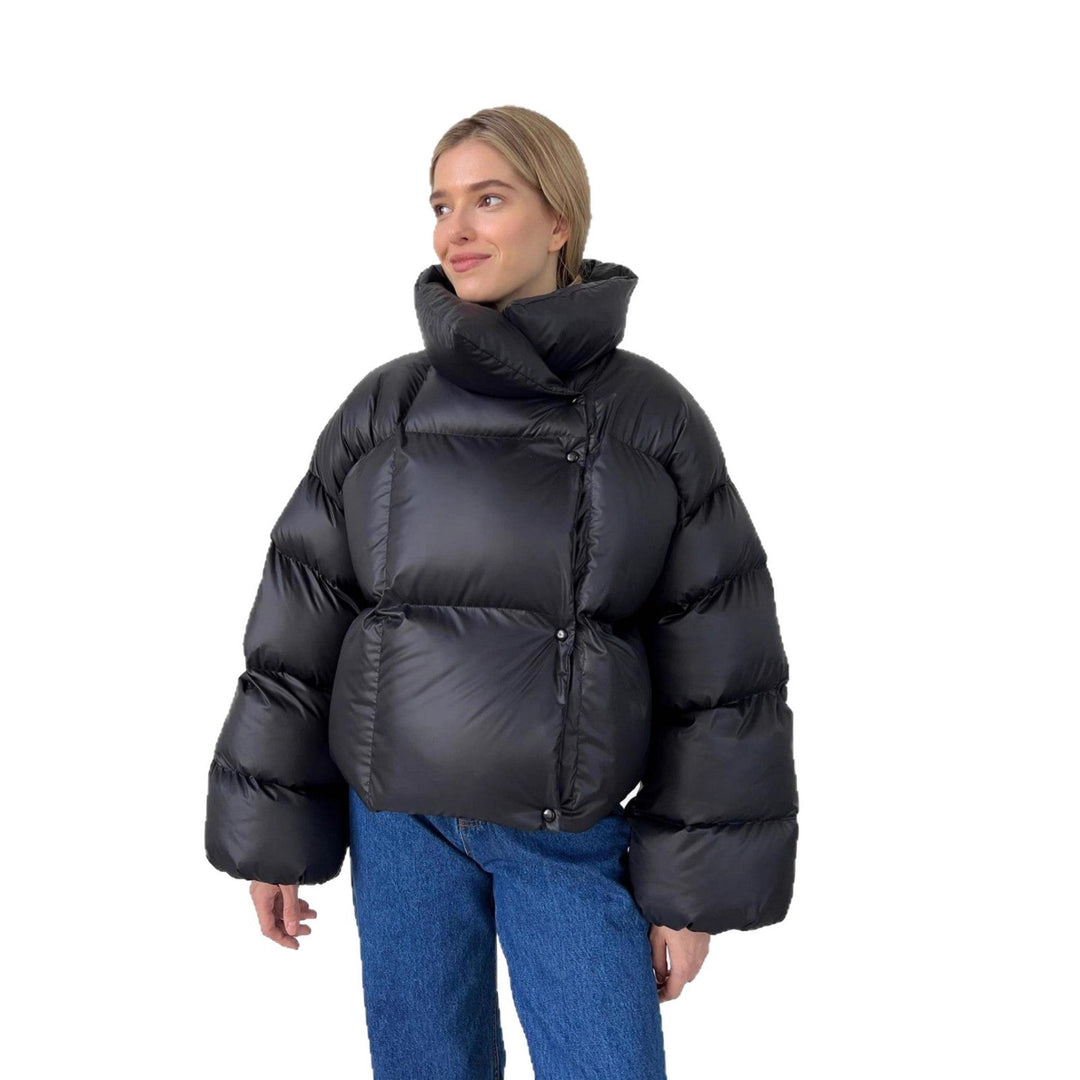 Women extravagant oversized quilted down jacket with extra voluminous hood