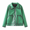 Women's Bomber Jacket with faux leather quilted warm