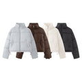 Women's Cropped Oversize Puffer Jacket with High Stand Collar and Two-Way Zip