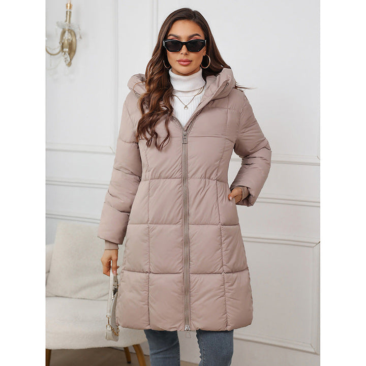 Women nan tailored long puffer with windproof membrane, warming thermal filling and extended back section