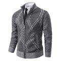 Men's Chunky Knit Zip Cardigan with Stand-Up Collar and Geometric Structure Pattern