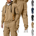 Men's casual half-zip hoodie with kangaroo pocket and cargo jogging pants with zip details