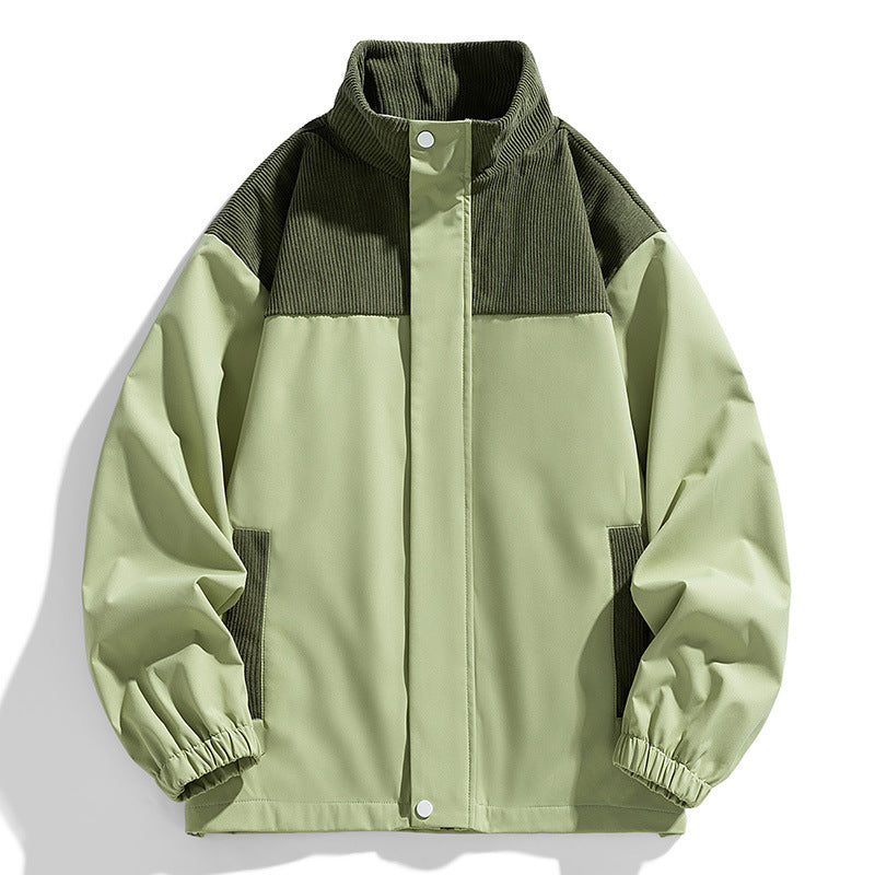 Women Oversized Transitional Jacket with Cord Trim and Stand Collar