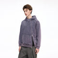 Men's Oversize Waffle Structure Hooded Jacket with High Funnel Collar and Diagonal Zip