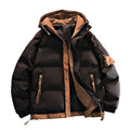 Men's  oversized insulated hooded puffer jacket with contrast lining and drawcord hem