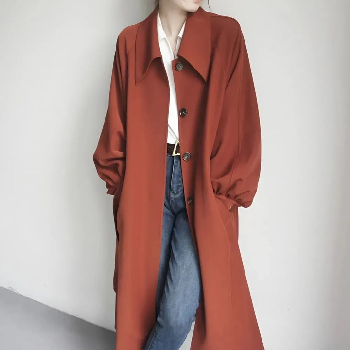 Ladies Long Fashionable Jacket with Large Collar
