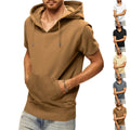 Men's casual short-sleeve hoodie shirt in a loose fit with kangaroo pocket and drawstring