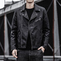Men's faux leather biker jacket with quilted shoulder yoke, asymmetric zip and metal zip