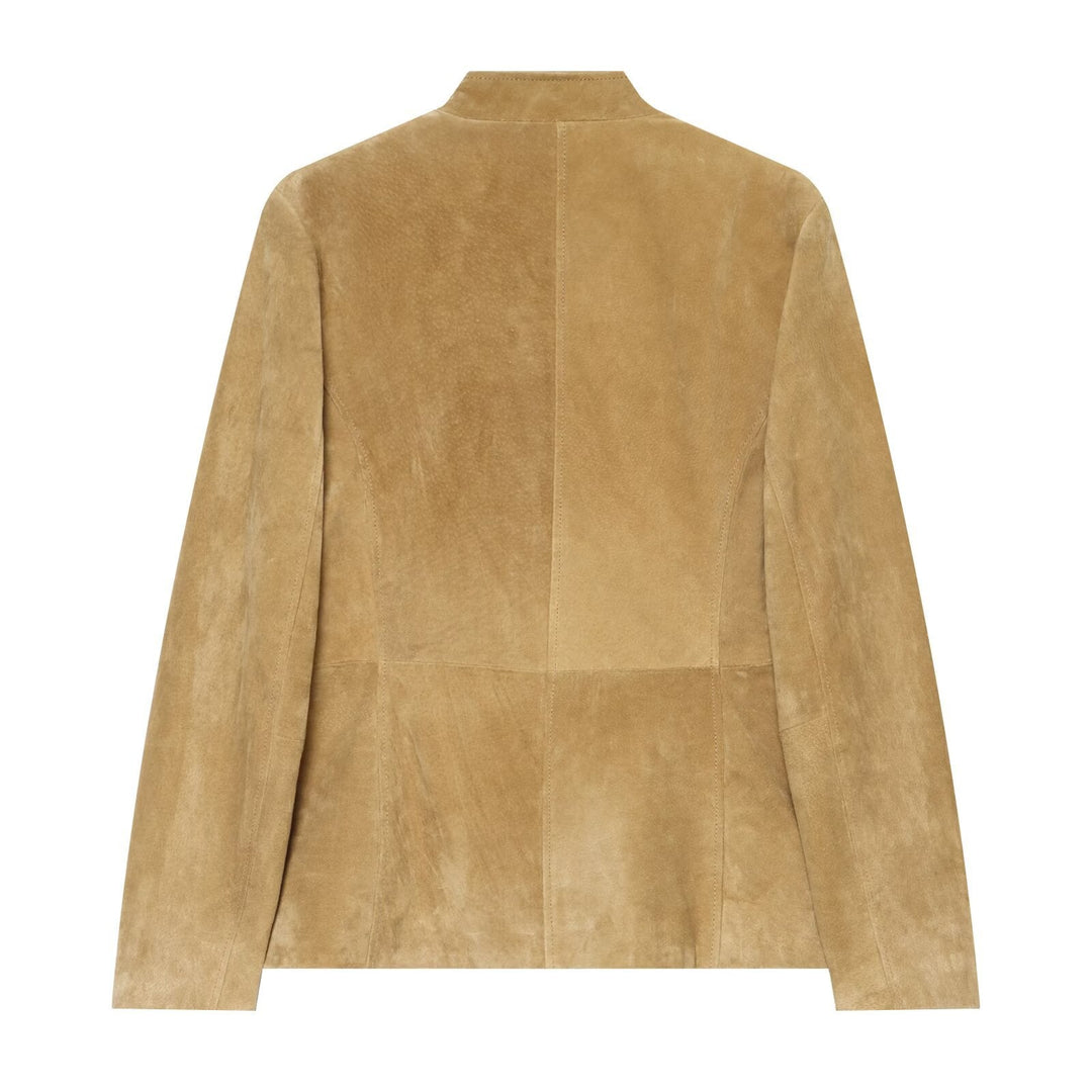Ladies short jacket made of suede leather with stand-up collar and flap pockets