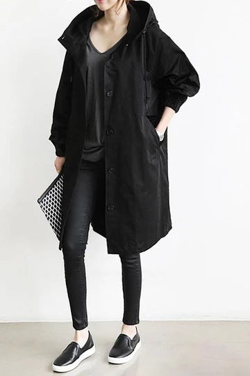 | Water-repellent Oversized Hooded Trench Coat