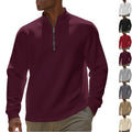 Men's half-zip sweatshirt made of cotton blend with stand-up collar, soft lining and ribbed cuffs