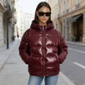 Women's Padded Quilted Jacket with Hood and Waist Contour