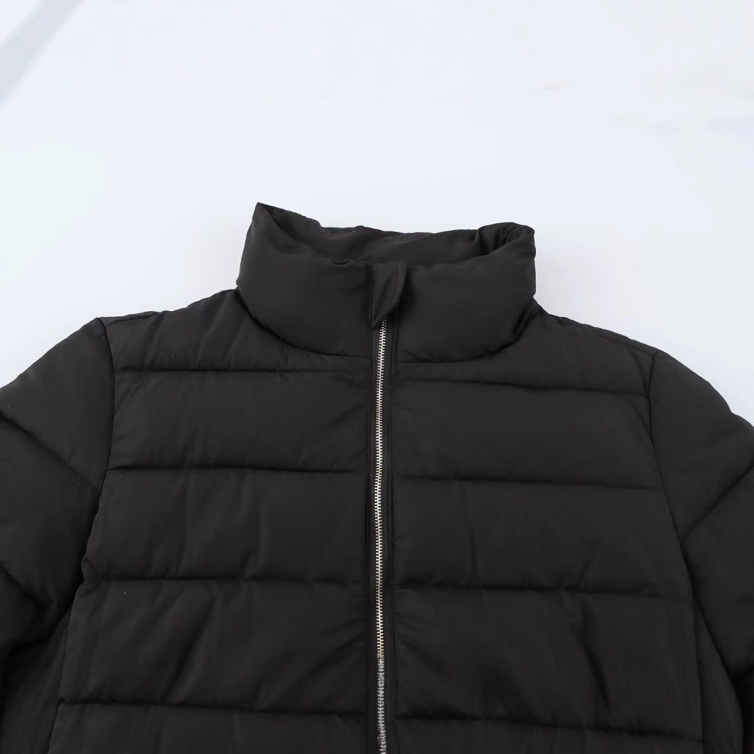 Ladies short quilted down look quilted jacket with stand-up collar and elastic cuffs