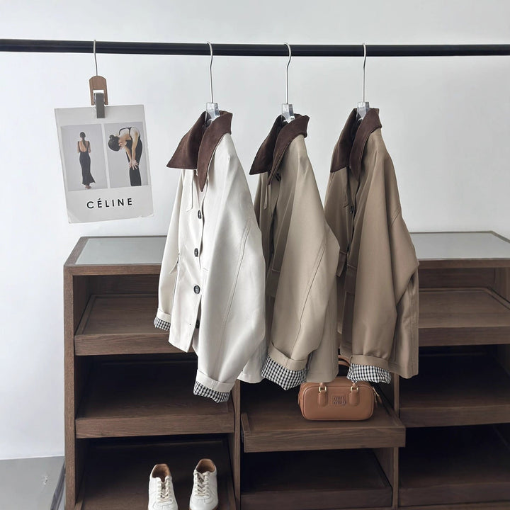 Women Boxy Transitional Jacket with Cord Collar and Large Flap Pockets
