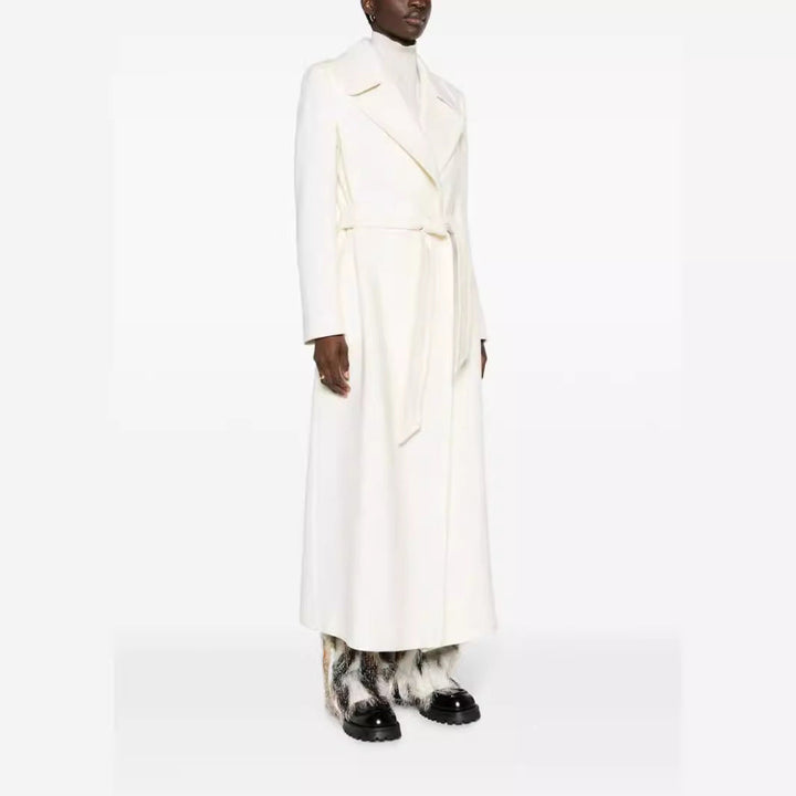 Women’s Maxi-length tailored wool blend coat with belt and wide lapels