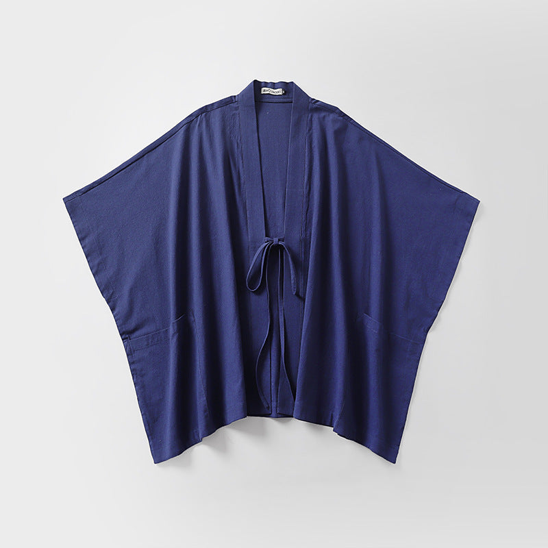 Women Oversize Kimono Cardigan with Tie Belt and Side Pockets
