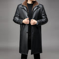 Men's long leather coat with Removable Fur collar and thermal Lining