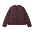 Women's Quilted Oversized Quilted Jacket with Round Neckline, Patch Pockets and Button Placket