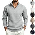 Men's Quilted Half-Zip Sweatshirt with Stand-Up Collar and Kangaroo Pocket