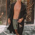 Men's Long Hooded Beach Coat made of Soft Terry with 3/4 Sleeves and Patch Pockets