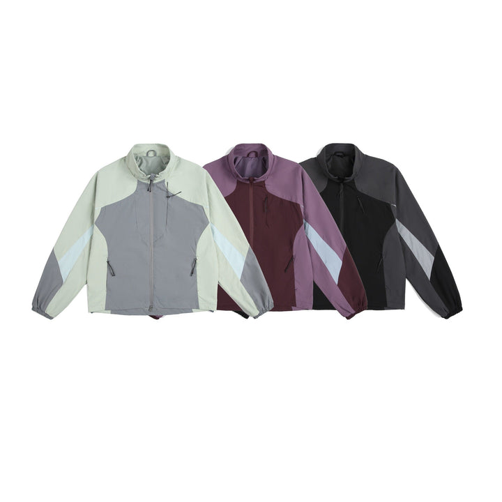 Unisex Lightweight Windbreaker with High Collar, color Mix Panels and Adjustable Hem