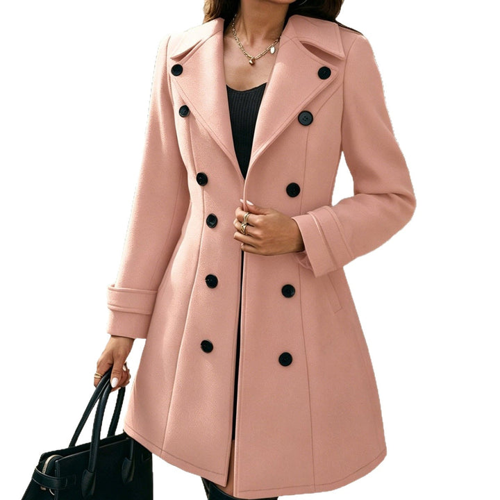 Ladies Elegant tailored trench coat with double-breasted and lapel collar
