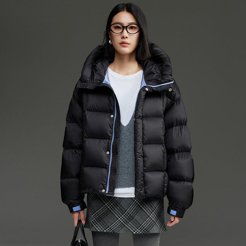 Women Short Quilted Down Jacket with Hood