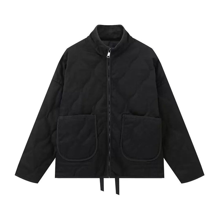 Women quilted jacket with stand-up collar and patch pockets