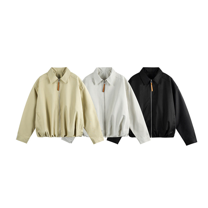 Unisex Short Blouson in Boxy Cut with Shirt Collar and Gathered Hem