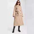 Women's Long Trench Coat made of Cotton Blend with Double-Breasted Button Placket, Waist Belt and Shoulder Flaps