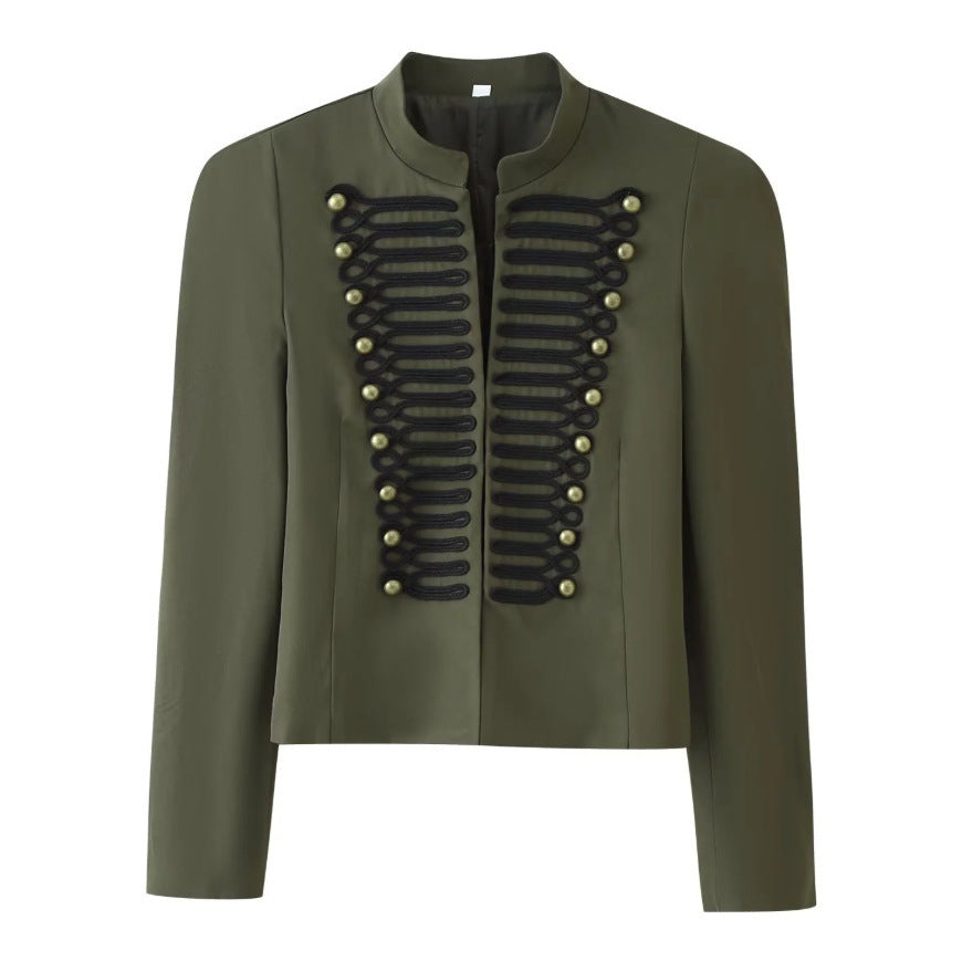 Ladies short jacket in hussar-inspired design with stand-up collar and decorative cords