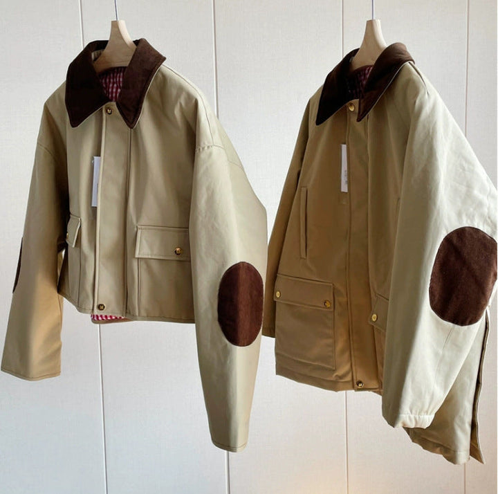 Ladies Stylish Transitional Jacket with Contrasting Elbow Patches