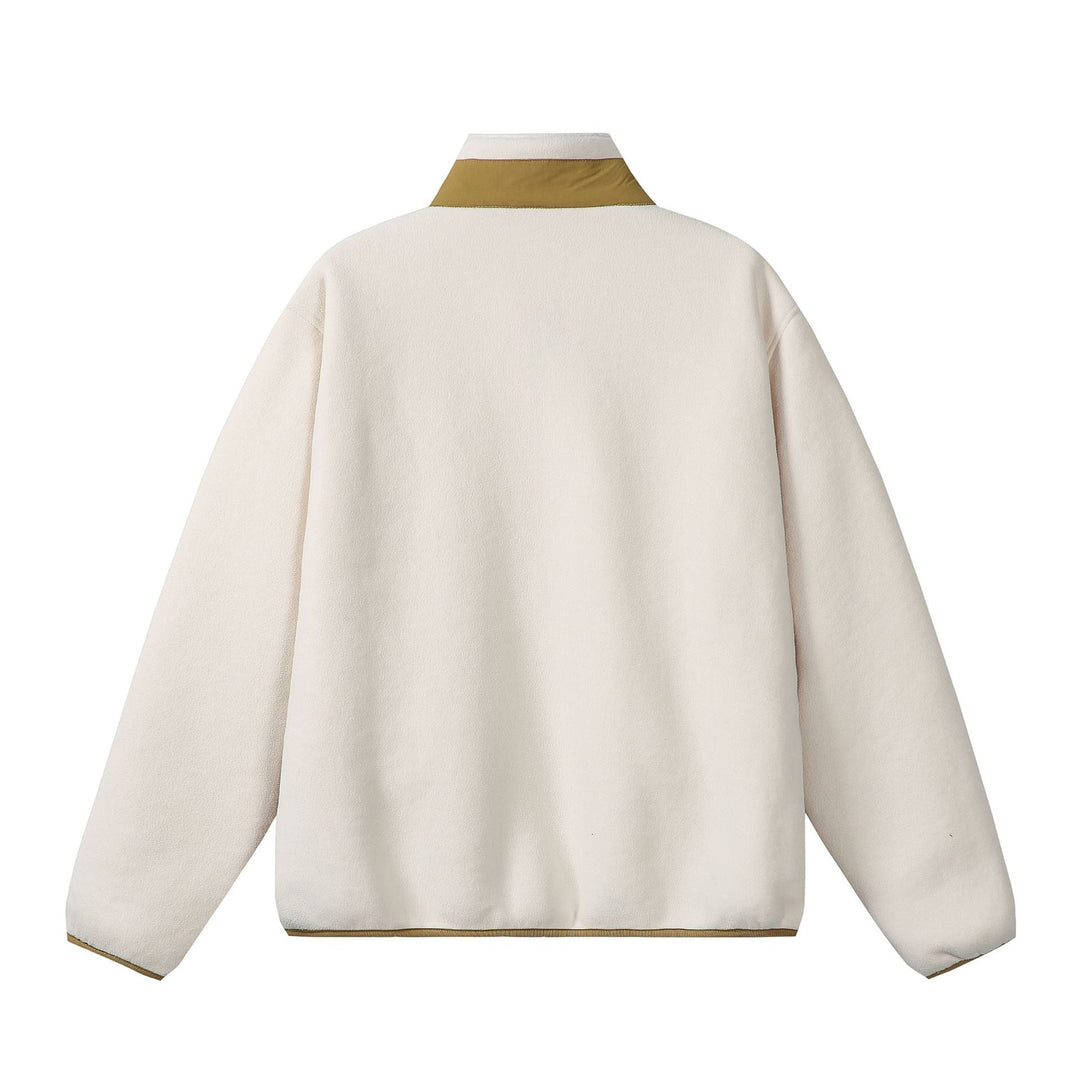 Unisex Oversize Fleece-Zip Jacket with Stand-up Collar and Contrast Piping