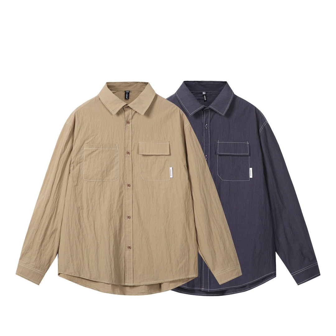 Unisex Oversize Shirt Jacket with prominent contrast stitching and patch chest pockets