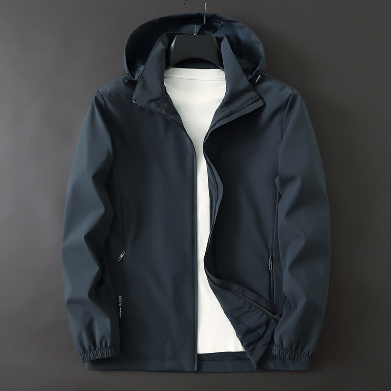 Men Functional Slim Softshell Hooded Jacket with Water-Repellent Coating and Elastic Cuffs