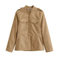 Women's tailored safari jacket in faux suede with flap pockets